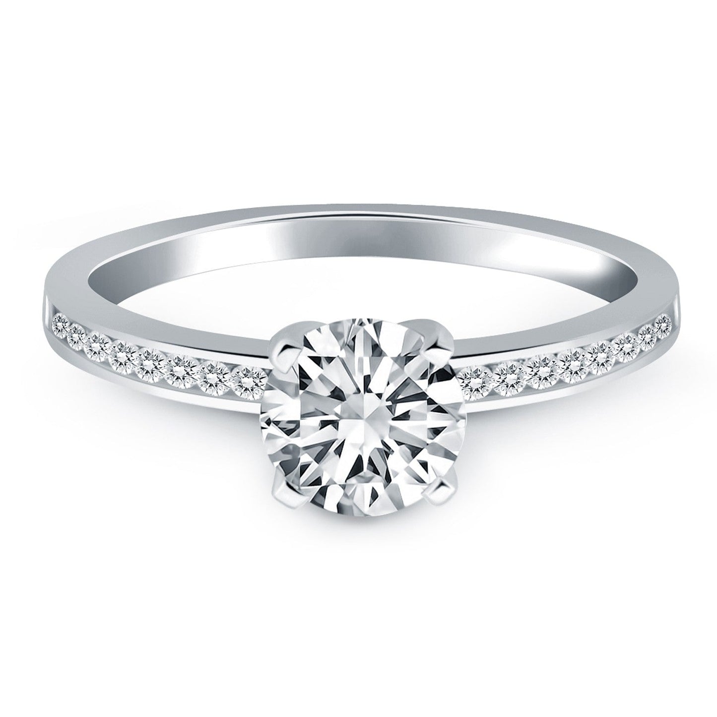 14k White Gold Engagement Ring with Diamond Channel Set Band RCJ Rings CELESTIA LUXE JEWELLERS
