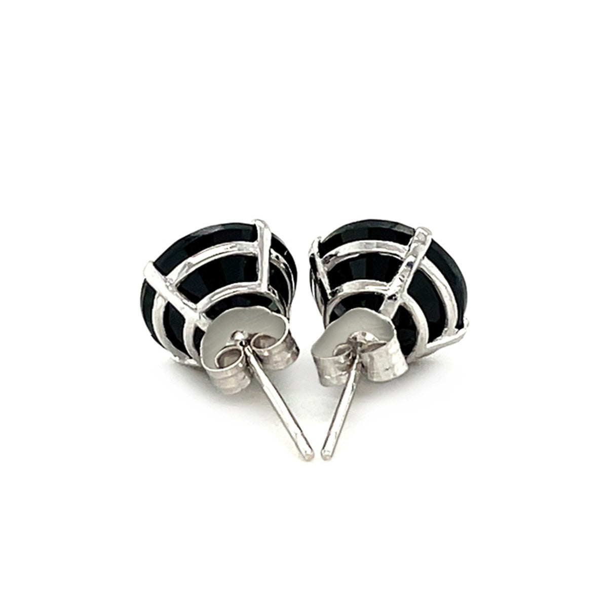 14k White Gold 8.0mm Round Black CZ Stud Earrings RCJ Earrings CELESTIA LUXE JEWELLERS