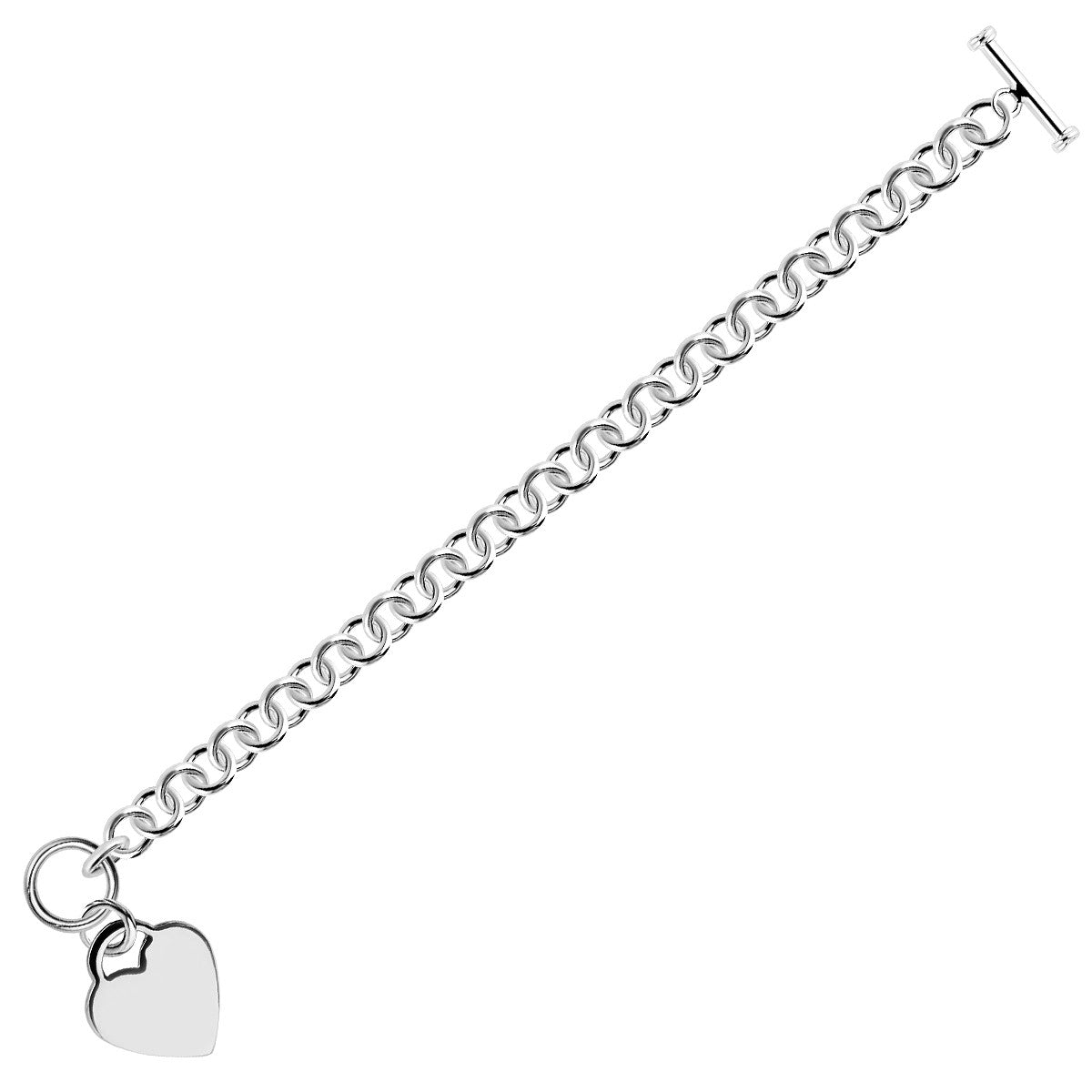 Sterling Silver Rhodium Plated Rolo Style Heart Charmed Chain Bracelet(7.95 mm) RCJ Bracelets CELESTIA LUXE JEWELLERS