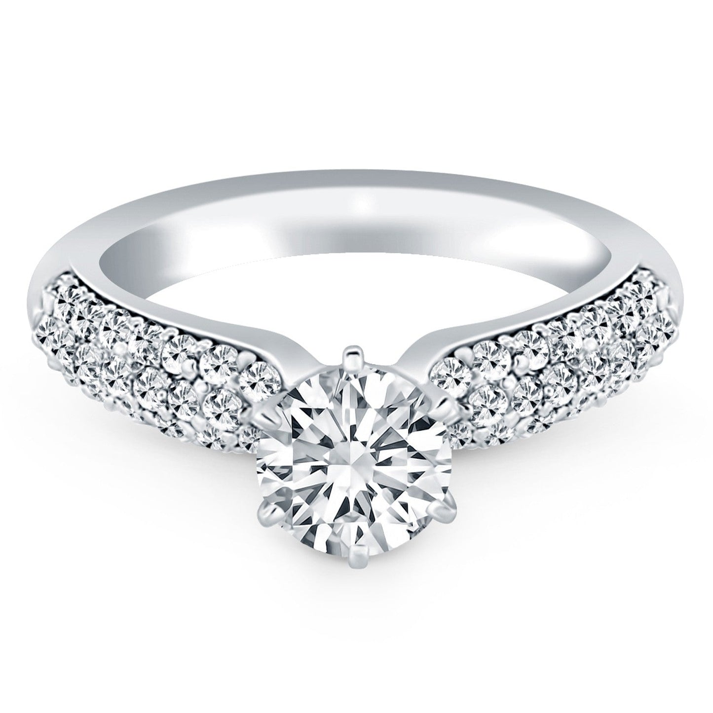 14k White Gold Triple Row Pave Diamond Engagement Ring RCJ Rings CELESTIA LUXE JEWELLERS