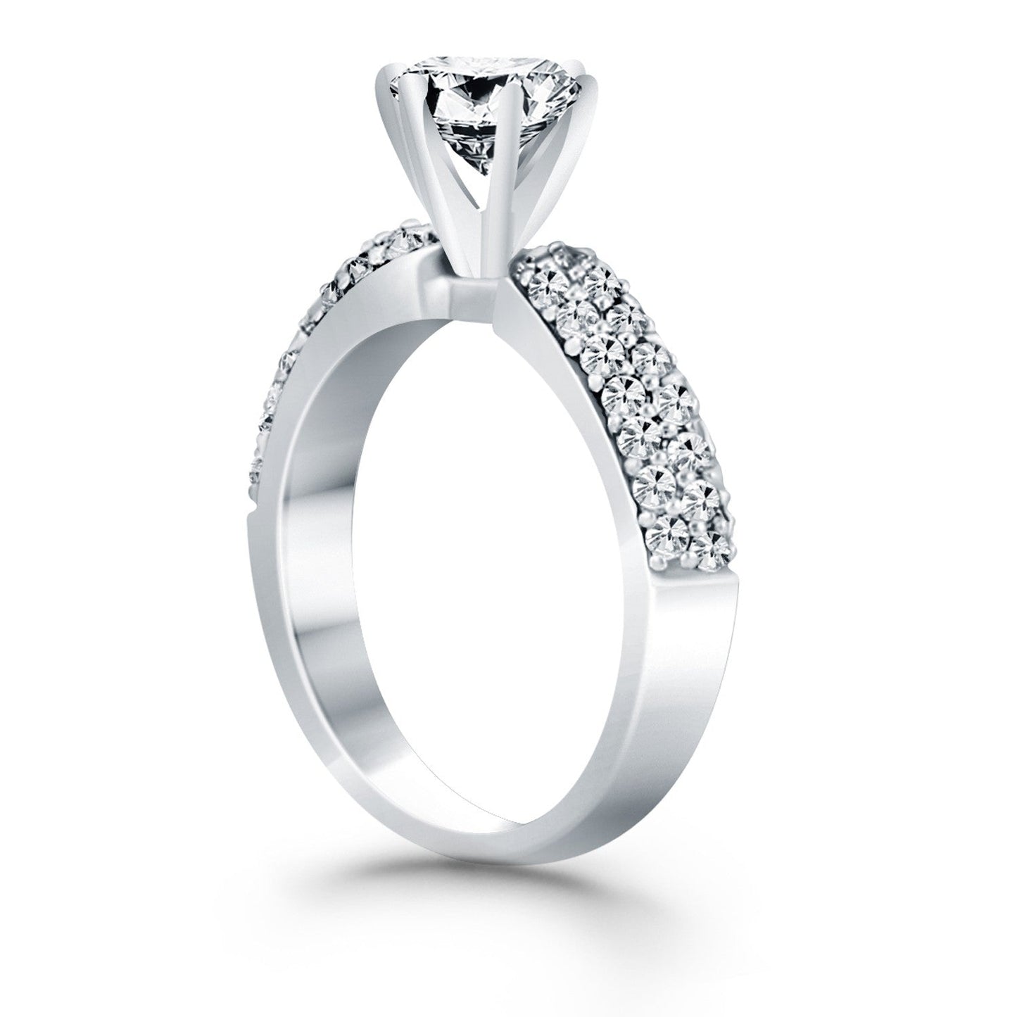 14k White Gold Triple Row Pave Diamond Engagement Ring RCJ Rings CELESTIA LUXE JEWELLERS