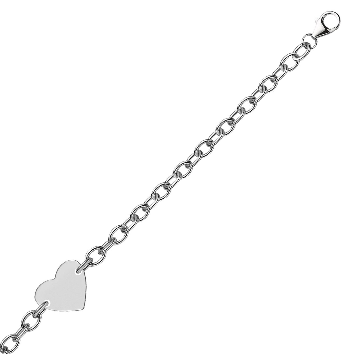 Sterling Silver Rhodium Plated Chain Bracelet with a Flat Heart Station(5.00 mm) RCJ Bracelets CELESTIA LUXE JEWELLERS