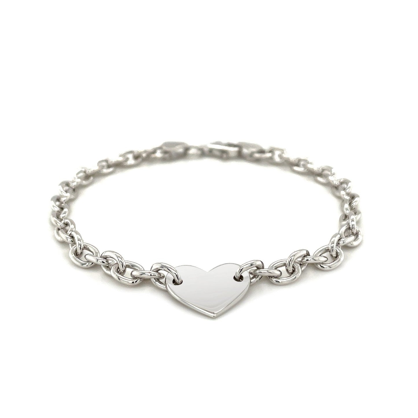 Sterling Silver Rhodium Plated Chain Bracelet with a Flat Heart Station(5.00 mm) RCJ Bracelets CELESTIA LUXE JEWELLERS