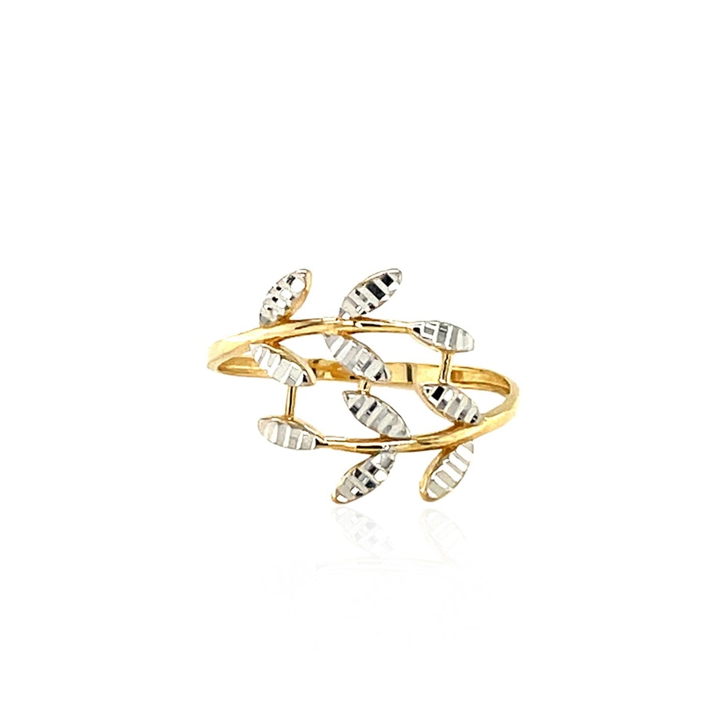 14k Two Tone Gold Crossover Ring with Textured Leaves(1.50 mm) RCJ Rings CELESTIA LUXE JEWELLERS