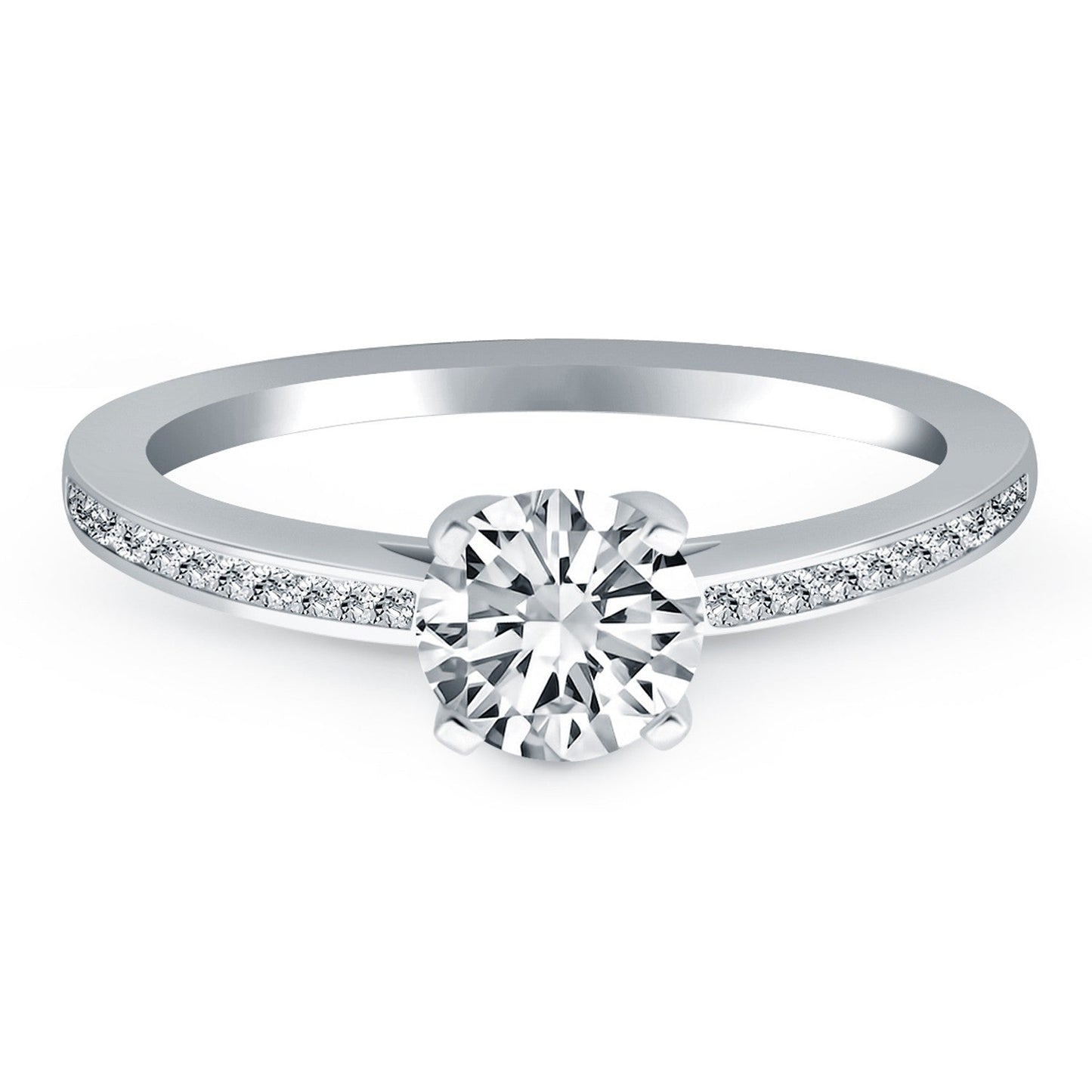 14k White Gold Channel Set Cathedral Engagement Ring RCJ Rings CELESTIA LUXE JEWELLERS