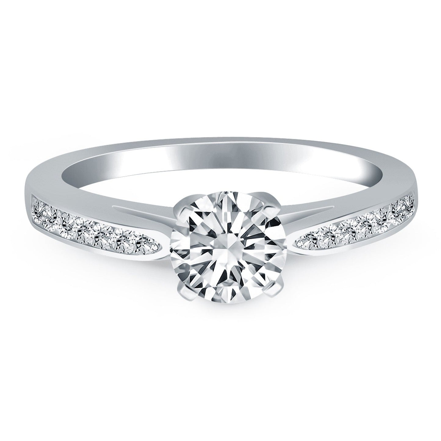 14k White Gold Cathedral Engagement Ring with Pave Diamonds RCJ Rings CELESTIA LUXE JEWELLERS