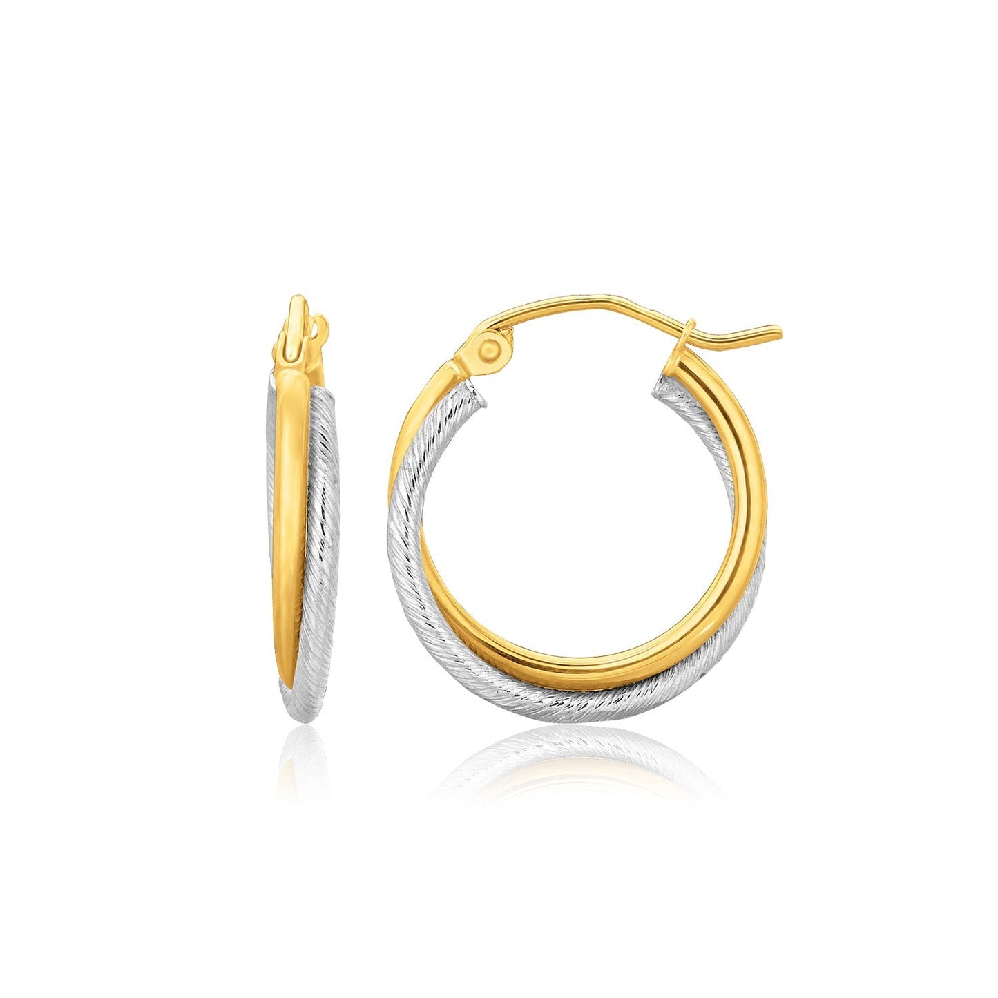 14k Two Tone Gold Double Polished and Textured Hoop Earrings RCJ Earrings CELESTIA LUXE JEWELLERS