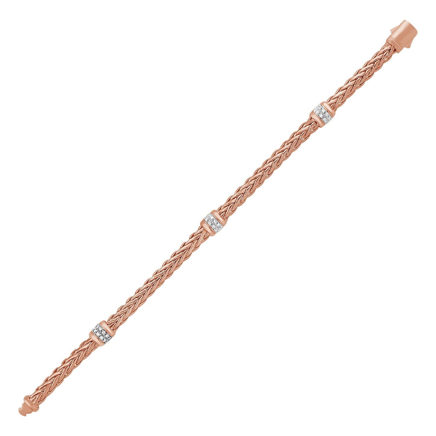 Polished Woven Rope Bracelet with Diamond Accents in 14k Rose Gold RCJ Bracelets CELESTIA LUXE JEWELLERS