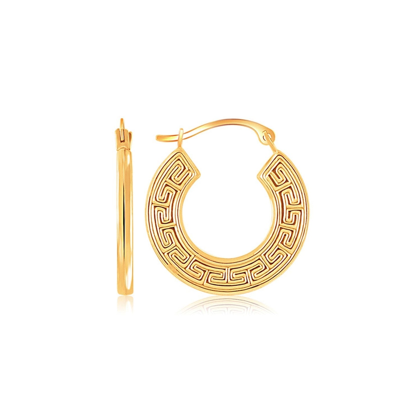 10k Yellow Gold Greek Key Small Hoop Earrings RCJ Earrings CELESTIA LUXE JEWELLERS