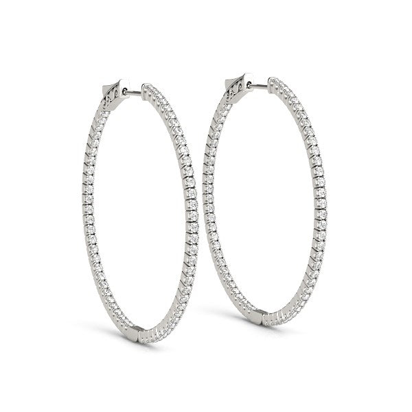 14k White Gold Slim Two Sided Diamond Hoop Earrings (1 1/2 cttw) RCJ Earrings CELESTIA LUXE JEWELLERS