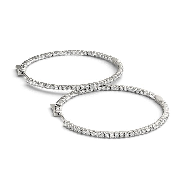 14k White Gold Slim Two Sided Diamond Hoop Earrings (1 1/2 cttw) RCJ Earrings CELESTIA LUXE JEWELLERS