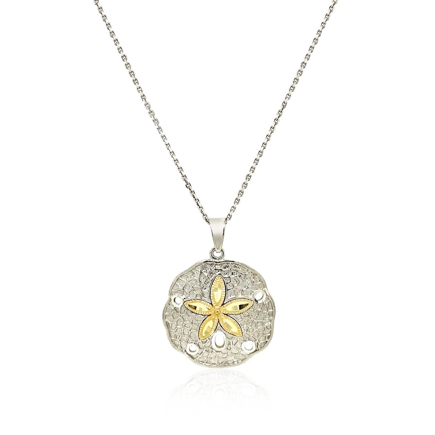 Designer Sterling Silver and 14k Yellow Gold Sand Dollar Pendant RCJ Pendants CELESTIA LUXE JEWELLERS
