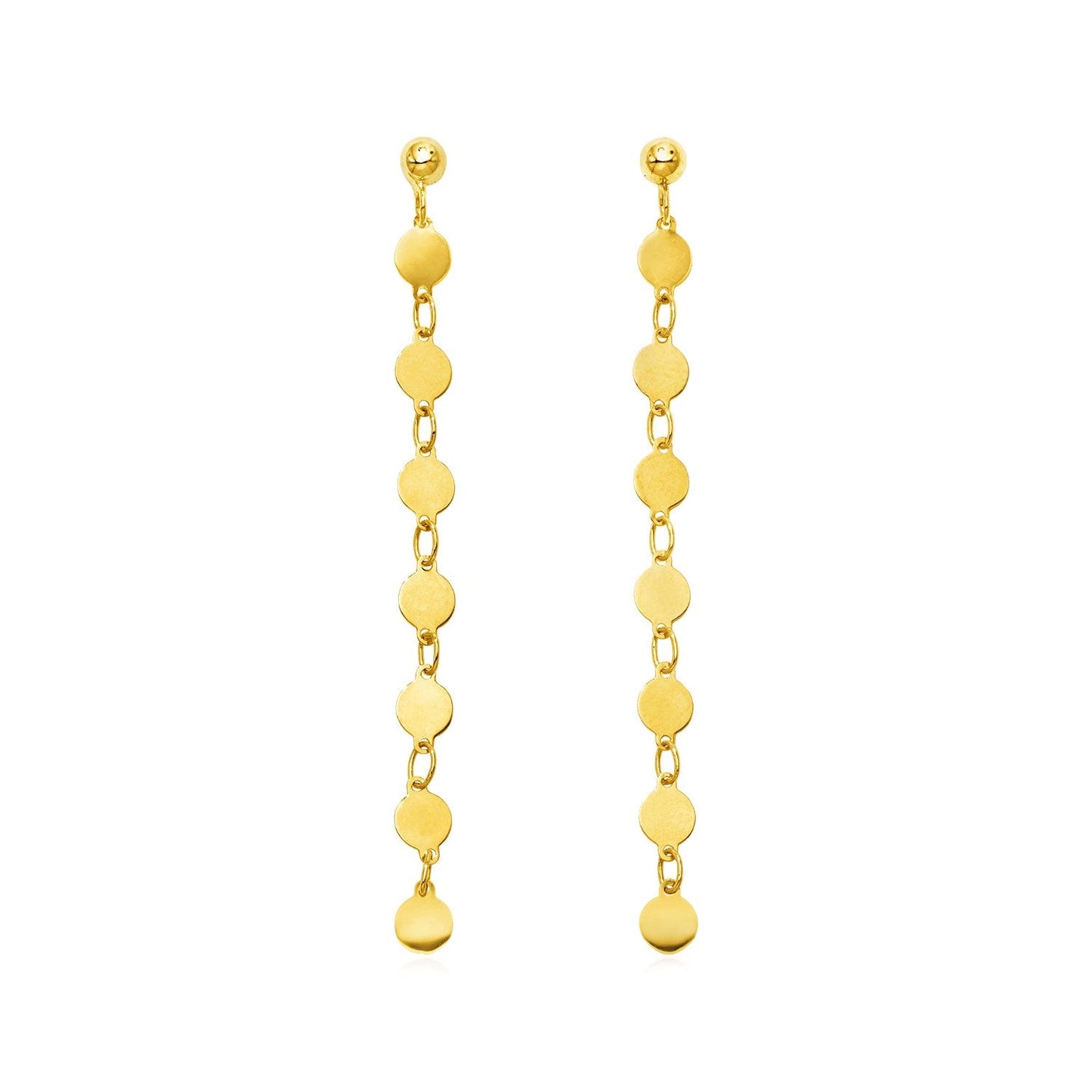 14k Yellow Gold Post Dangle Earrings with Polished Circles RCJ Earrings CELESTIA LUXE JEWELLERS