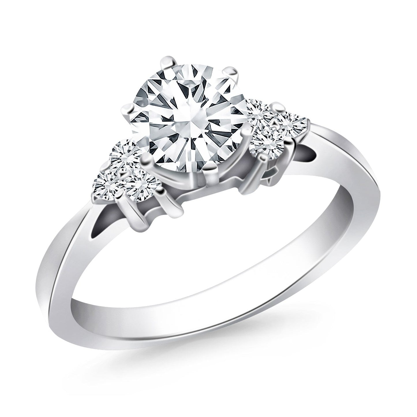 14k White Gold Cathedral Engagement Ring with Side Diamond Clusters RCJ Rings CELESTIA LUXE JEWELLERS