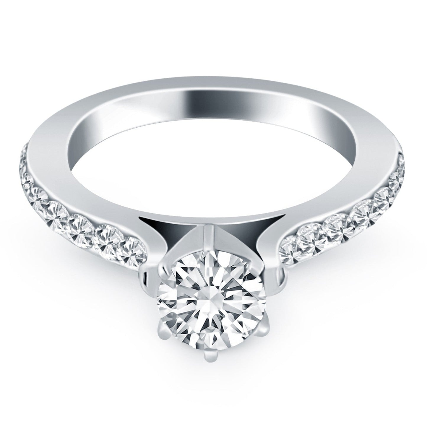 14k White Gold Curved Shank Engagement Ring with Pave Diamonds RCJ Rings CELESTIA LUXE JEWELLERS