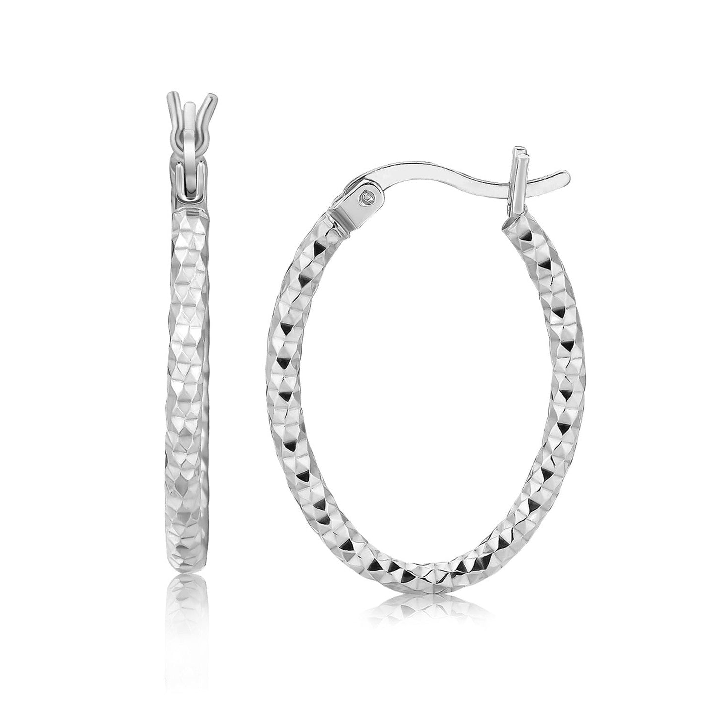 Sterling Silver Hoop Diamond Cut Texture Earrings with Rhodium Plating(2x15mm) RCJ Earrings CELESTIA LUXE JEWELLERS