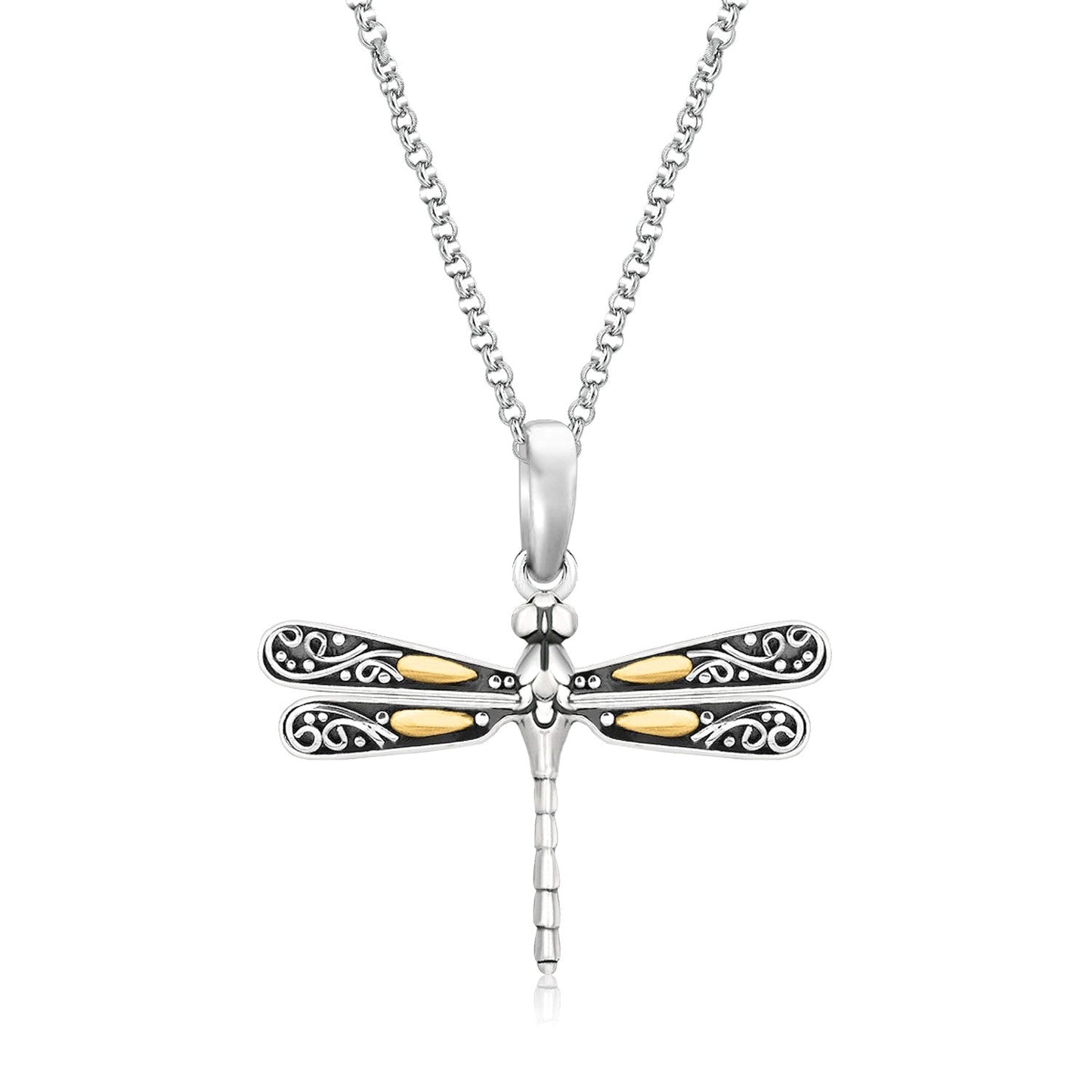 18k Yellow Gold and Sterling Silver Pendant in a Dragonfly Design RCJ Pendants CELESTIA LUXE JEWELLERS