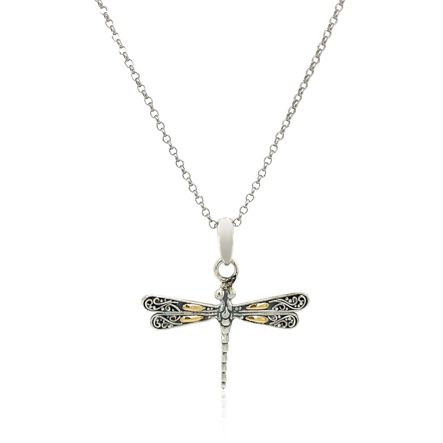 18k Yellow Gold and Sterling Silver Pendant in a Dragonfly Design RCJ Pendants CELESTIA LUXE JEWELLERS