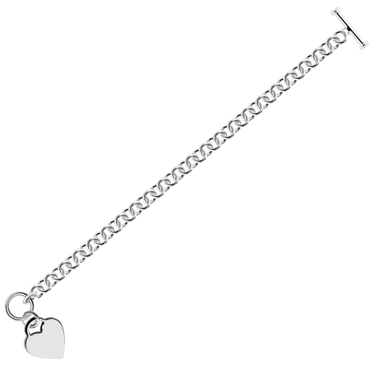 Sterling Silver Rhodium Plated Rolo Chain Bracelet with a Heart Charm (6.00 mm) RCJ Bracelets CELESTIA LUXE JEWELLERS