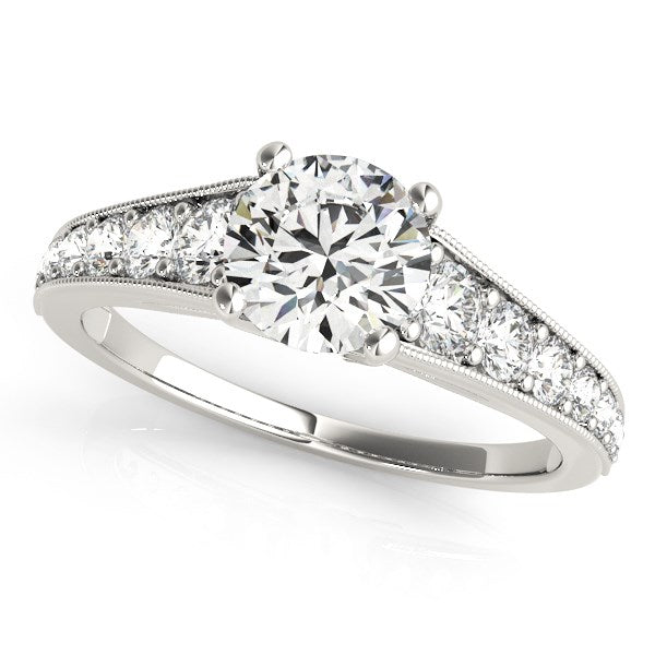 14k White Gold Antique Tapered Shank Diamond Engagement Ring (1 3/8 cttw) RCJ Rings CELESTIA LUXE JEWELLERS