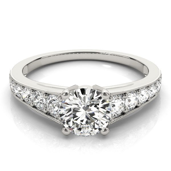14k White Gold Antique Tapered Shank Diamond Engagement Ring (1 3/8 cttw) RCJ Rings CELESTIA LUXE JEWELLERS
