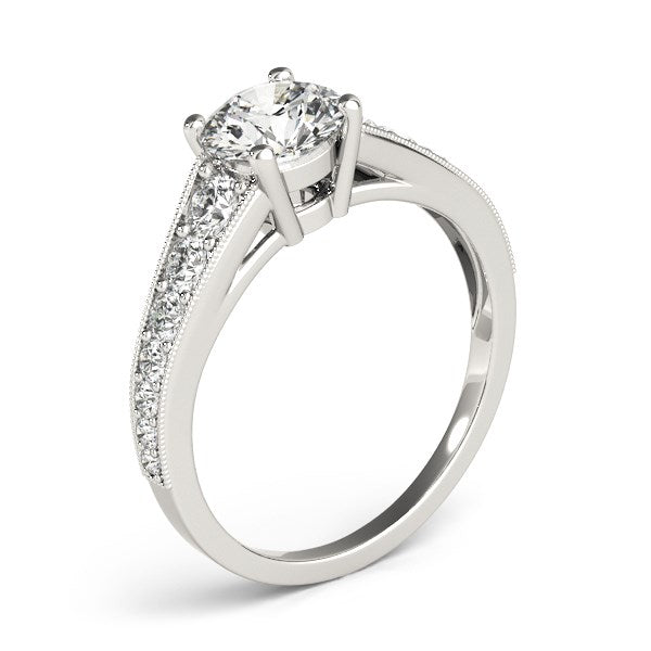 14k White Gold Antique Tapered Shank Diamond Engagement Ring (1 3/8 cttw) RCJ Rings CELESTIA LUXE JEWELLERS