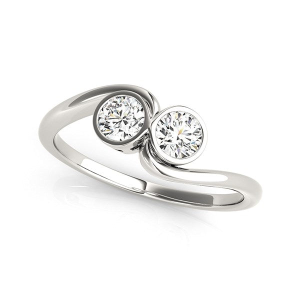 14k White Gold Bezel Set Curved Band Two Stone Diamond Ring (1/2 cttw) RCJ Rings CELESTIA LUXE JEWELLERS