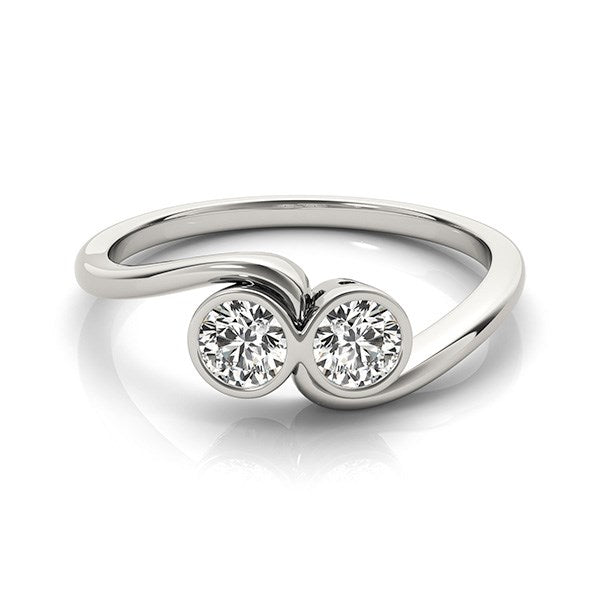 14k White Gold Bezel Set Curved Band Two Stone Diamond Ring (1/2 cttw) RCJ Rings CELESTIA LUXE JEWELLERS