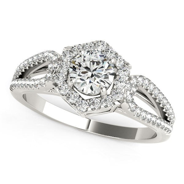 14k White Gold Diamond Engagement Ring with Hexagon Halo Border (7/8 cttw) RCJ Rings CELESTIA LUXE JEWELLERS