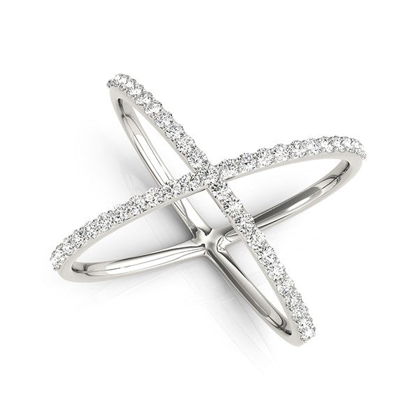 14k White Gold X Style Thin Ring with Diamonds (1/2 cttw) RCJ Rings CELESTIA LUXE JEWELLERS