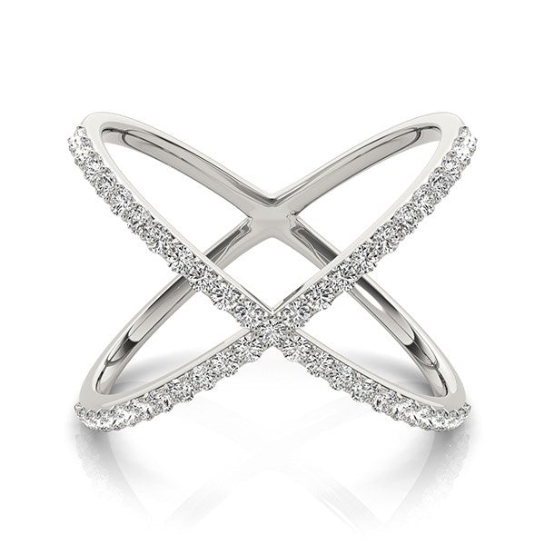 14k White Gold X Style Thin Ring with Diamonds (1/2 cttw) RCJ Rings CELESTIA LUXE JEWELLERS