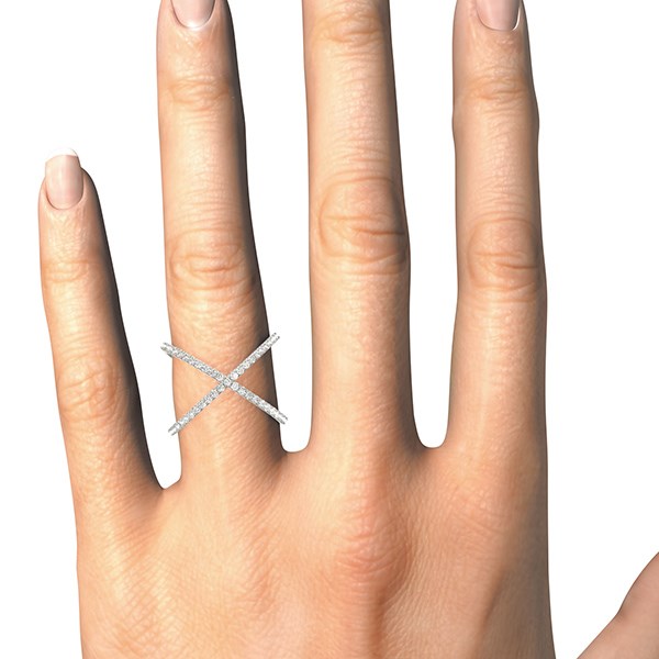 14k White Gold X Style Thin Ring with Diamonds (1/2 cttw) RCJ Rings CELESTIA LUXE JEWELLERS