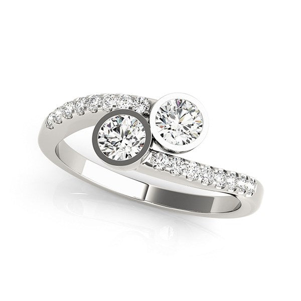 14k White Gold Round Bezel Setting Two Stone Diamond Ring (5/8 cttw) RCJ Rings CELESTIA LUXE JEWELLERS