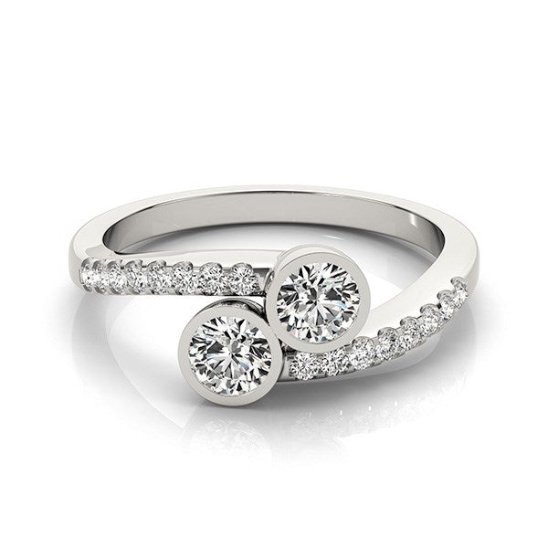 14k White Gold Round Bezel Setting Two Stone Diamond Ring (5/8 cttw) RCJ Rings CELESTIA LUXE JEWELLERS