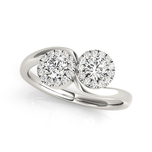 14k White Gold Halo Set Round Two Stone Diamond Ring (3/8 cttw) RCJ Rings CELESTIA LUXE JEWELLERS