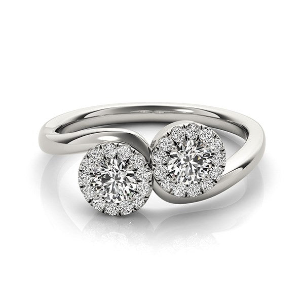 14k White Gold Halo Set Round Two Stone Diamond Ring (3/8 cttw) RCJ Rings CELESTIA LUXE JEWELLERS