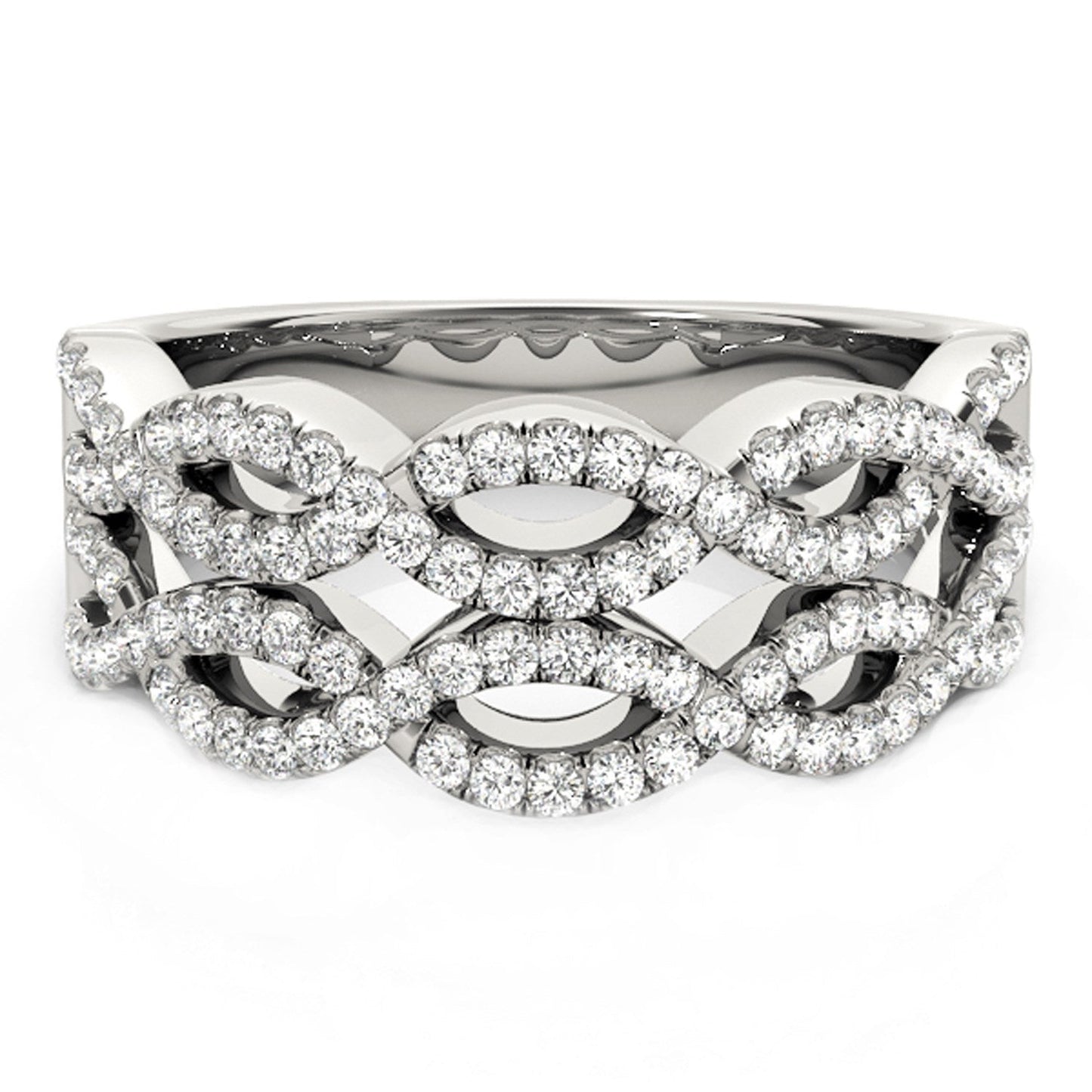 Diamond Studded Double Interlocking Waves Ring in 14k White Gold (5/8 cttw) RCJ Rings CELESTIA LUXE JEWELLERS