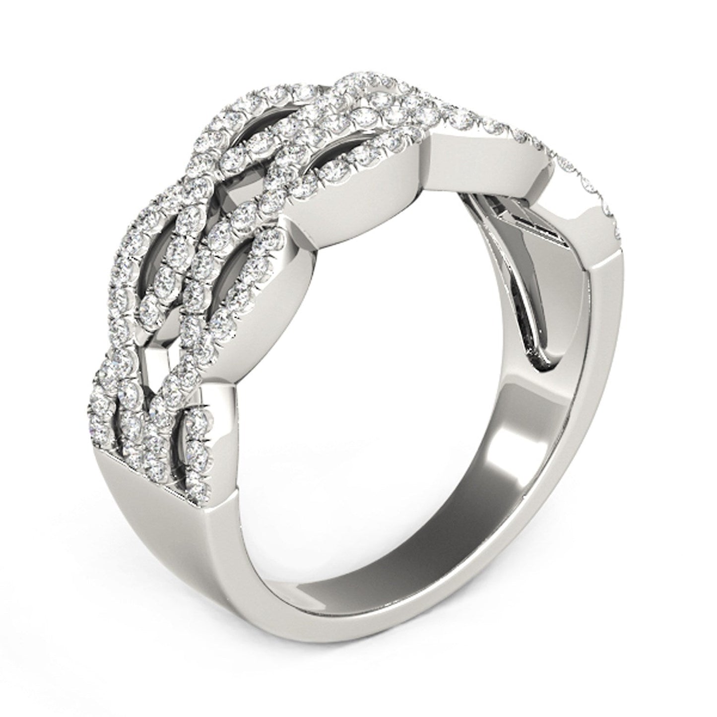 Diamond Studded Double Interlocking Waves Ring in 14k White Gold (5/8 cttw) RCJ Rings CELESTIA LUXE JEWELLERS