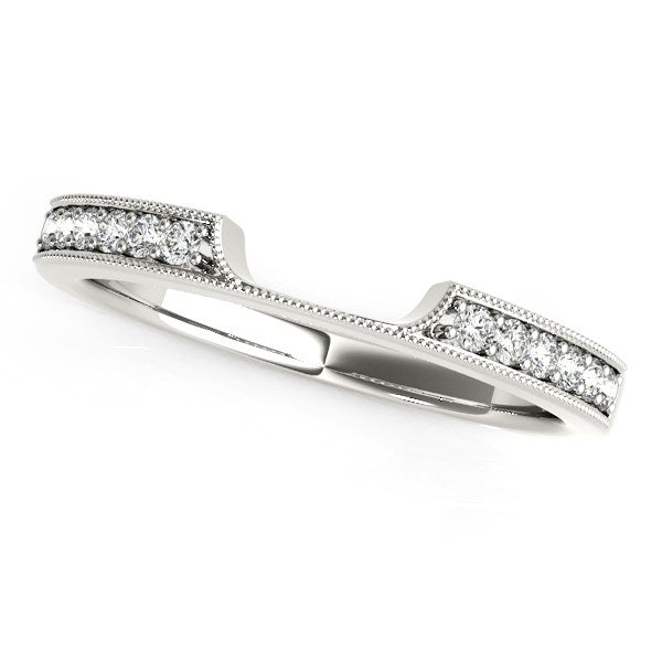14k White Gold Curved Section Antique Style Diamond Wedding Band (1/8 cttw) RCJ Rings CELESTIA LUXE JEWELLERS