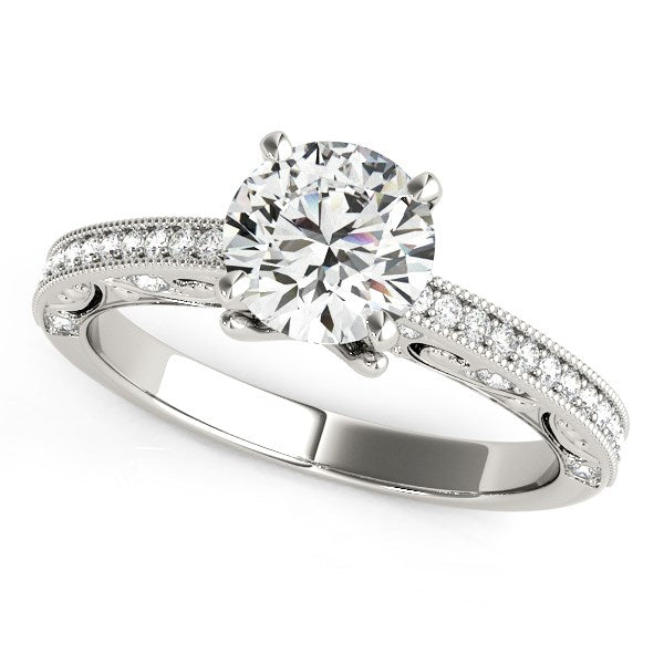 14k White Gold Antique Pronged Round Diamond Engagement Ring (1 1/8 cttw) RCJ Rings CELESTIA LUXE JEWELLERS