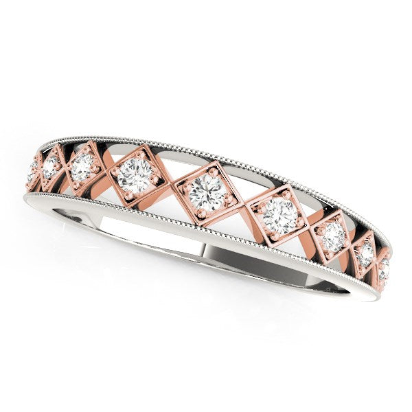 14k White Gold And Rose Gold Unique Diamond Wedding Band (1/10 cttw) RCJ Rings CELESTIA LUXE JEWELLERS