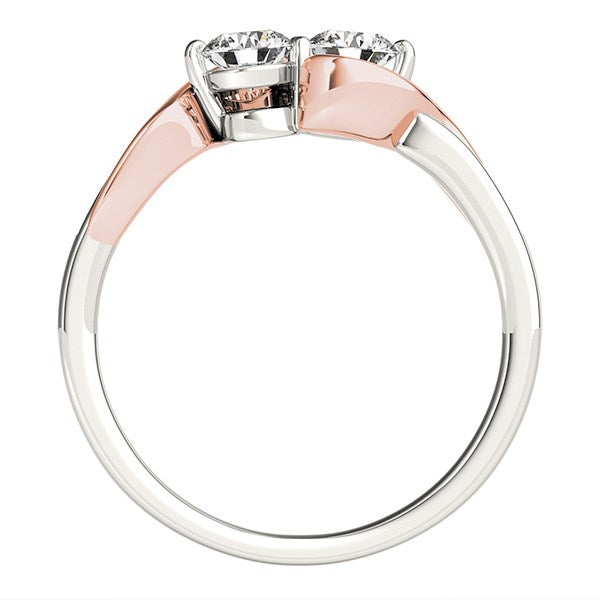 14k White And Rose Gold Round Two Diamond Curved Band Ring (5/8 cttw) RCJ Rings CELESTIA LUXE JEWELLERS
