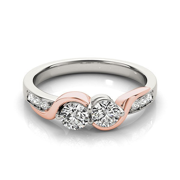 14k White And Rose Gold Round Two Diamond Curved Band Ring (5/8 cttw) RCJ Rings CELESTIA LUXE JEWELLERS