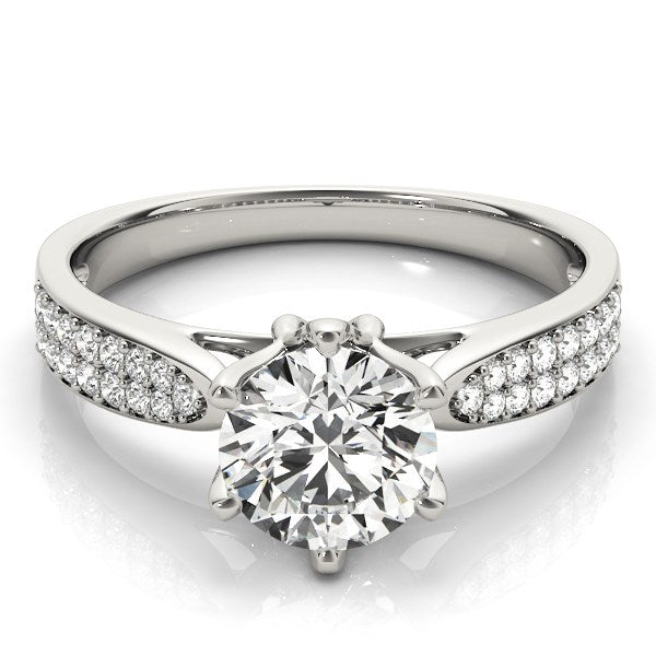 Six Prong 14k White Gold Diamond Engagement Ring with Pave Band (1 5/8 cttw) RCJ Rings CELESTIA LUXE JEWELLERS