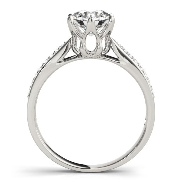 Six Prong 14k White Gold Diamond Engagement Ring with Pave Band (1 5/8 cttw) RCJ Rings CELESTIA LUXE JEWELLERS