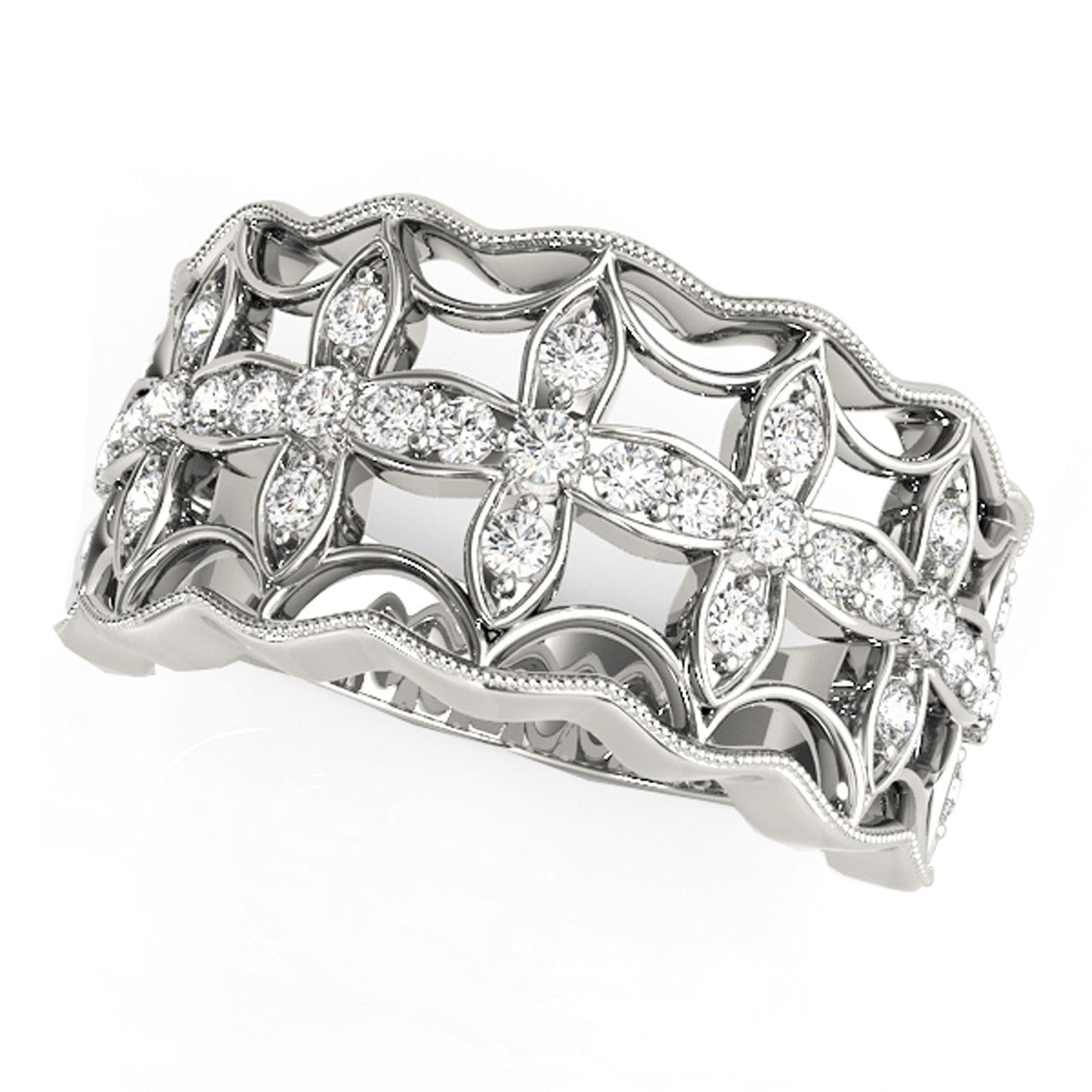 Diamond Studded Four Leaf Clover Motif Ring in 14k White Gold (1/4 cttw) RCJ Rings CELESTIA LUXE JEWELLERS