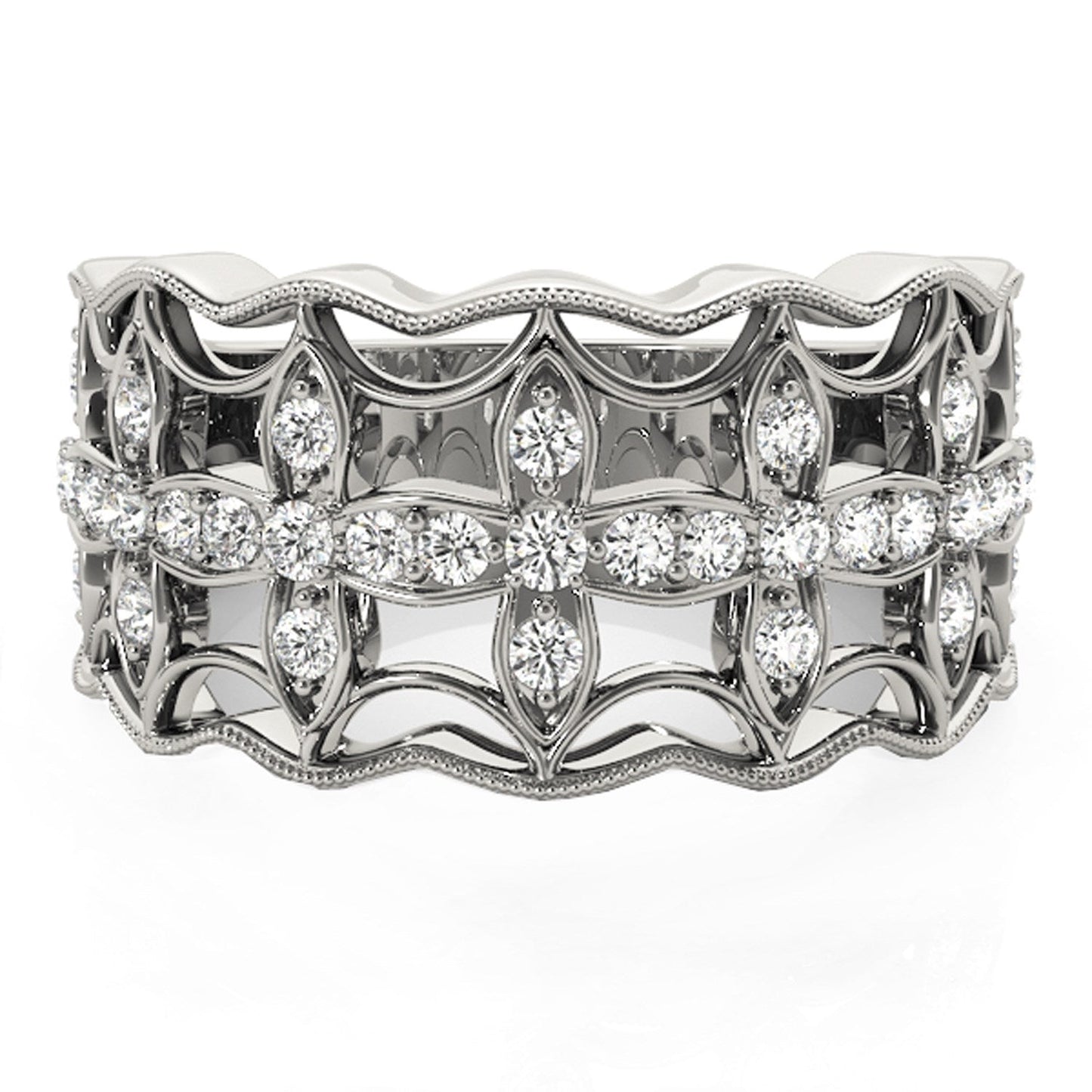 Diamond Studded Four Leaf Clover Motif Ring in 14k White Gold (1/4 cttw) RCJ Rings CELESTIA LUXE JEWELLERS