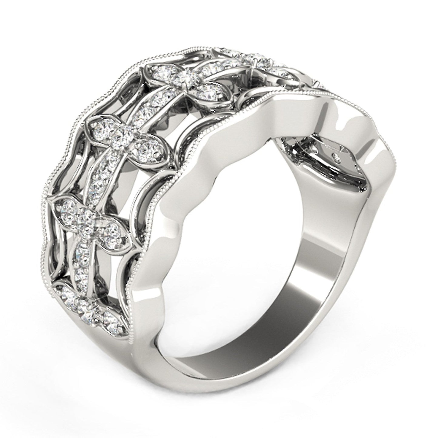 Diamond Studded Four Leaf Clover Motif Ring in 14k White Gold (1/4 cttw) RCJ Rings CELESTIA LUXE JEWELLERS