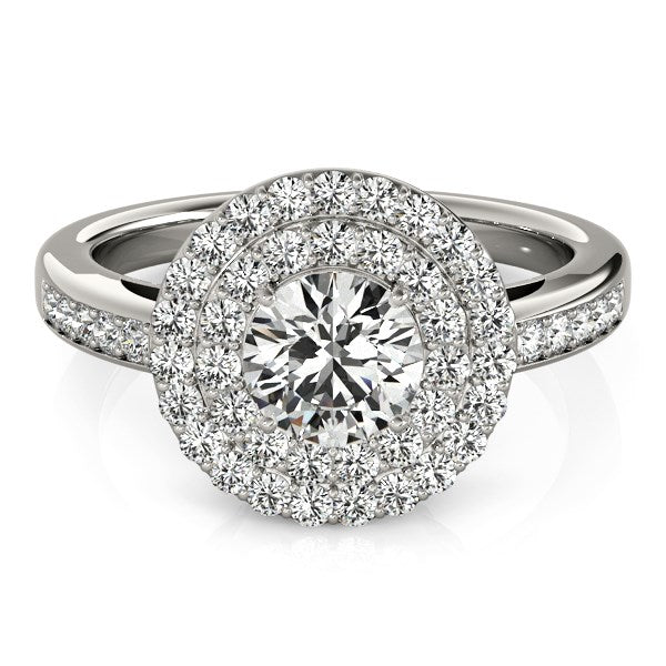 14k White Gold Round with Two-Row Halo Diamond Engagement Ring (1 1/2 cttw) RCJ Rings CELESTIA LUXE JEWELLERS