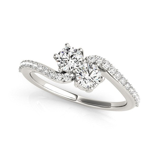 Curved Band Two Stone Diamond Ring in 14k White Gold (3/4 cttw) RCJ Rings CELESTIA LUXE JEWELLERS